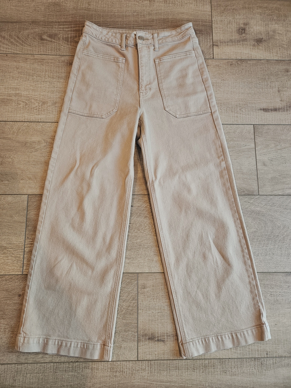 JBD Just Black Denim Womens Eve Utility Jeans Beige Wide Leg Crop Size 28